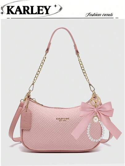 2025 New Fashion Classic Versatile Letter Graphic Design Solid Color PU Leather Crescent Shoulder/Underarm Bag, Y2K Shoulder/Underarm Bag, Suitable For Shopping, Can Be Worn Crossbody