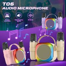 PAKRYS Karaoke Machine With Bluetooth Stand, Recording & Storage, For Kids & Adults, Portable Bluetooth Dual Speakers, Includes 2 Wireless Microphones, 800mAh Battery, Colorful Lights Karaoke Machine, Suitable For Home And Outdoor Karaoke (Pink) - one-size - View 10