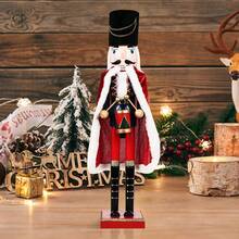 Wooden Nutcracker Decor 24inch, Thanksgiving Nutcracker Soldier Figure For Home And Table, Festive Harvest Collectible, Fireplace Mantle Decoration For Thanksgiving Holiday - 紅色 - 查看 3