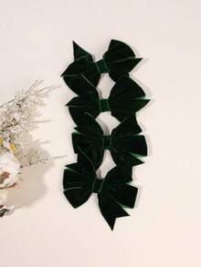 4 buc cleme de păr cu fundă din catifea verde pentru decor de Crăciun, cleme de păr cu model de aligator, accesorii de păr la modă, potrivite pentru fete și copii, cadouri de petrecere de sărbători - Verde - Vizualizare 4
