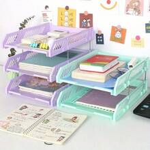 Bandeja organizadora de escritorio de doble capa - Estante de almacenamiento de escritorio duradero con múltiples compartimentos, sostiene suministros de oficina, archivos y accesorios | Solución de almacenamiento para el hogar y la oficina resistente y confiable - Bandeja de almacenamiento de escritorio de dos niveles - Ver 4