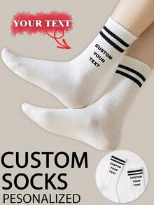 1 Pair Of Women's Mid-Calf Socks With Customized Text, Customized Face Socks, Couple Socks, Customized Photo Socks, Customized Printed Socks, Personalized Funny Face Socks, Customized Picture Socks, Print Any Face Shape On Socks, Anniversary Gift, Valentine's Day Gift, Birthday Gift, Wedding Gift, Mother's Day Gift, Father's Day Gift, Best Friend Gift, Fall Socks - Multicolor - View 5