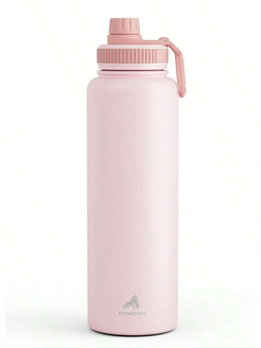 Powcan 40oz insulated stainless steel sports water bottle with spout and handle lid, wide-mouth bottle, double-wall stainless steel, leak-proof design, suitable for sports, outdoors, travel, school, and office