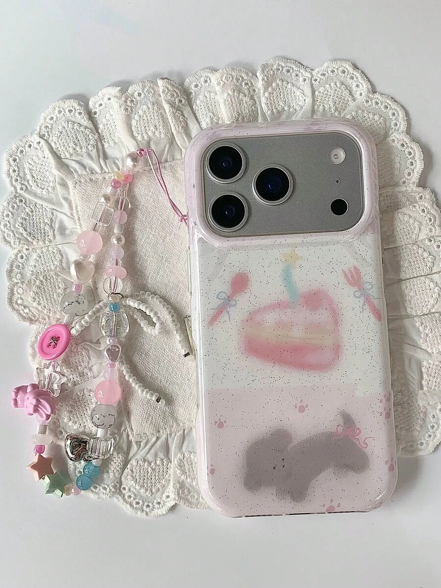 Painted Graffiti Ins Glitter Purple Sweet Potato Cake Puppy Design Soft Silicone Phone Case Compatible With IPhone 17 Pro Max, 13/14, 16/16 Pro, 15 Pro Max, Shock-Proof Protection - 粉色 - 查看 1
