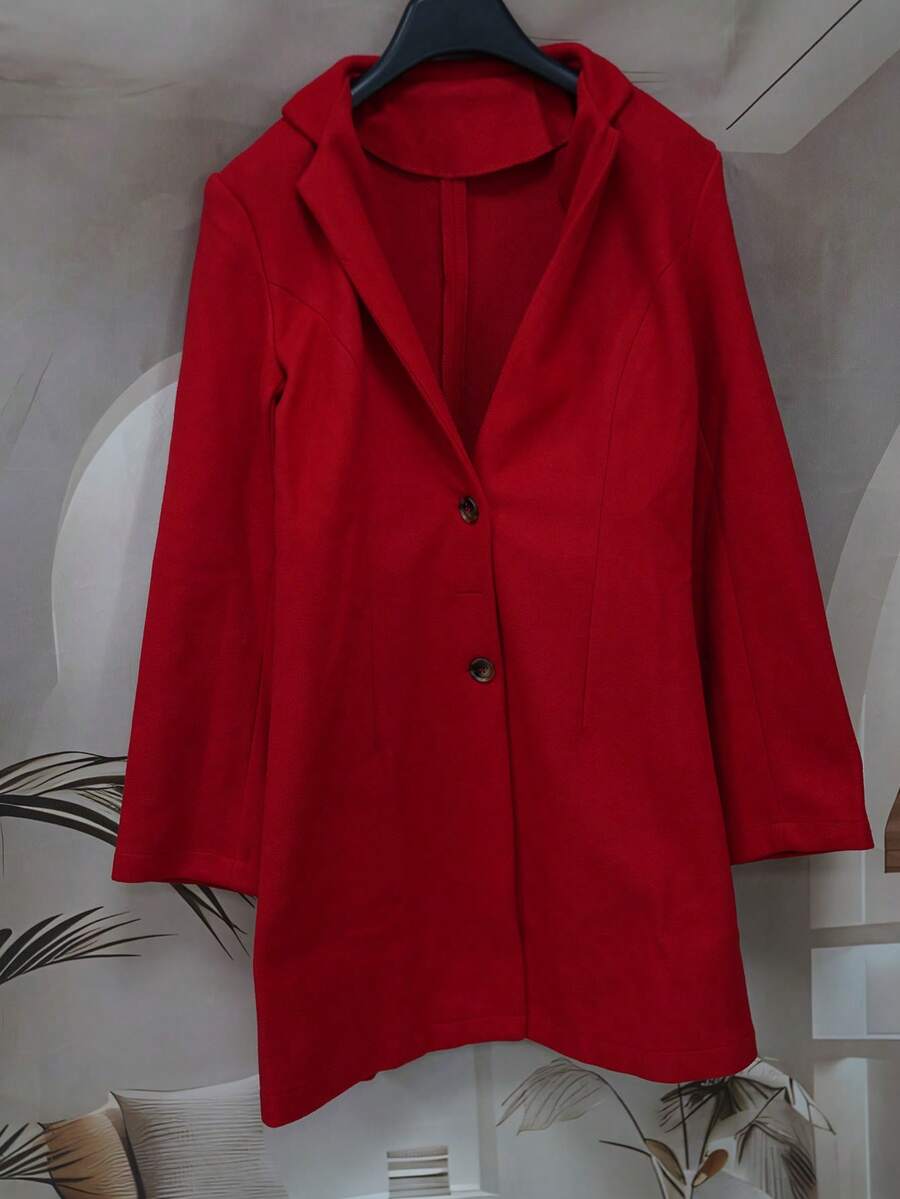 Women's Mid-Length Fashionable & Elegant Coat, Fall & Winter - Red - View 1