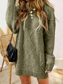 Freeform 春季女士长款毛衣，白色、黑色、粉色、棕色可选，时尚简约，商务休闲通勤优雅度假百搭显瘦，胜利日可爱上衣，复古韩版风格 - 綠色 - 查看 2