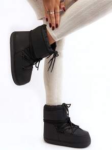 Polyester Lace-Up Punk Style Boots, Outdoor Winter - Black - View 2