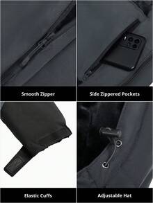 CAMEL CROWN Men's Waterproof Warm Ski Jacket With Faux Fur Fleece Lining And Detachable Hood, Winter - Dark Gray Phantom Black - View 6