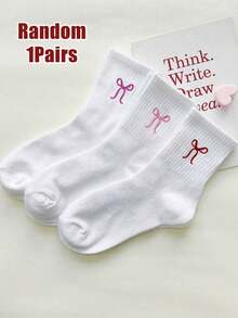 3 Pairs Bow Pattern Crew Socks, Casual Everyday Wear, Fall