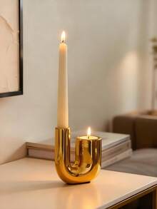 1个奢华金色陶瓷烛台，创意设计，烛光晚餐道具，烛台，节日派对餐桌家居装饰