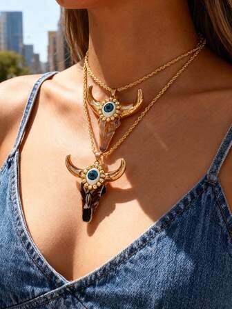 1ชิ้น สร้อยคอแฟชั่นสร้างสรรค์สไตล์โบฮีเมียนตะวันตกคาวบอย ประดับลูกปัดรูปตา หัววัว บิดเกลียว สวยหรู สำหรับผู้หญิง, พี่น้อง, คู่รัก เหมาะสำหรับเป็นของขวัญในวันวาเลนไทน์, ใส่ได้ทุกวัน, งานปาร์ตี้, วันหยุด, ให้เป็นของขวัญ และใส่ไปเที่ยวพักผ่อน