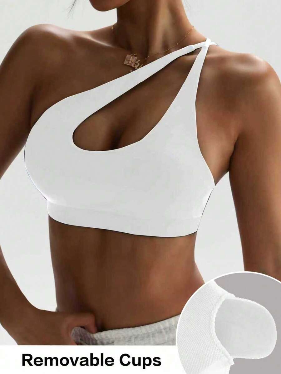 Women's Black Removable Padded Shoulder Knit Sports Bra - White - View 1