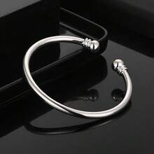 925 Sterling Silver Plated Cuff Bracelet For Men And Women Fashion Smooth Open Bangle Elegant Jewelry For Wedding Party - Silver - View 1