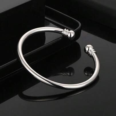 925 Sterling Silver Plated Cuff Bracelet For Men And Women Fashion Smooth Open Bangle Elegant Jewelry For Wedding Party