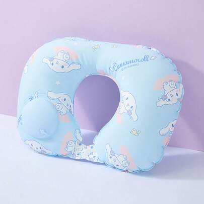 Miniso Sanrio Cinnamoroll Printed Portable Inflatable U Pillow - Soft PVC Material, Travel & Office Neck Support, Quick Inflation & Deflation (1 PC)