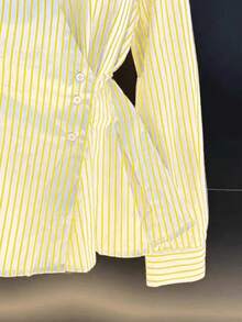 Women's Spring/Autumn New V-Neck Tie-Waist Casual Long Sleeve Blouse - Lemon Yellow - View 4