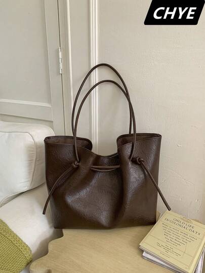 1pc Women's PU Leather Fashionable And High-End One Shoulder Tote Bag, Handbag, Shopping Bag,Large Capacity Oversized,Scratch Resistant And Wear-Resistant,Camping Stuff,Suitable For Shopping, Commuting, Work, Dating, Daily Travel,Solid Color,For Women, Rookies & White-Collar Workers,College Students,Lady