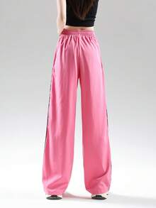 JUTU Casual Loose Drawstring Pants With Funny Cat Print, Lightweight Colorblock Design, Suitable For Spring, Summer, Autumn - 0B52 Pink and Black-1045 - View 3
