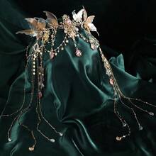 Tocado/collar/pulsera de mariposa de hadas, joyería de moda Fairycore con cadenas colgantes para mujeres y niñas. - Rosa - Ver 2