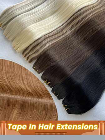 Extensiones de cabello humano real con cinta adhesiva, rectas y naturales con mechas, sin costuras, con cinta adhesiva de doble cara, 20 piezas/paquete #1 #2 #4