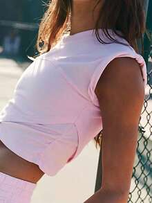 Women's Two-Piece Solid Color Casual Fashion Suit Crop Top And High Waist Sweatpants Set With Pockets Sportswear - Hồng - Xem 5