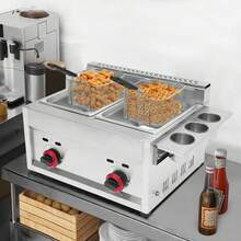 HOHOBLA Commercial Gas Deep Fryer 12L Countertop Stainless Steel Dual Tank Kitchen Frying Machine W/2 Removable Baskets & Lid, Double Fryer For French Fries Turkey Donuts Home Kitchen Restaurant [US STOCK, Christmas Gift] - Silver - View 5