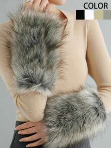 纯色休闲涤纶仿毛皮袖口护腕，女士袖口腕带，白色，夏季、旅行、节日适用 - 彩色 - 查看 2