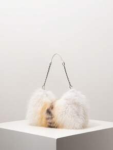 虎纹单肩包，毛绒金属链钱包，流浪包，女士工作包，优雅女士钱包，适合街头、Y2K、秋冬季、日常、约会、购物、工作、下午茶等场合（图案随机） - 彩色 - 查看 2