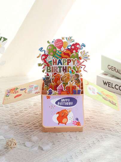 1 szt. 3D kartka urodzinowa ze zwierzęciem, kreatywna kartka urodzinowa w zwierzęcym stylu, wycinana laserowo kartka świąteczna z papieru, prezent dla przyjaciół (z kopertą i kartką)