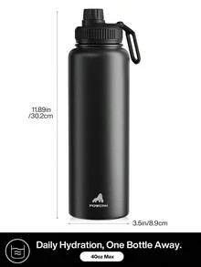 Powcan 40oz insulated stainless steel sports water bottle with spout and handle lid, wide-mouth bottle, double-wall stainless steel, leak-proof design, suitable for sports, outdoors, travel, school, and office - 黑色 - 查看 6