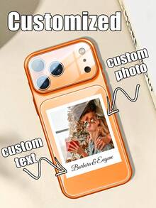 1 personalisierter Klebezettelmuster Benutzerdefinierter Paar Freund Familie Foto Name Hochauflösend Glas Orange Komplettpaket Handyhülle kompatibel mit iPhone 17/Air/17pro/17promax/16/16pro/16plus/16promax/15/14/13 und anderen Handymodellen, geeignet als Geschenk für Freunde - Orange - Übersicht 1