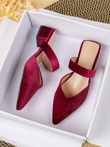 Women's Solid Color High Heel Pumps, Casual Elegant Business Party Sexy Fashion PU Leather Buckle Closure Pumps, Burgundy Pointed Toe Mid Heel Shoes, Suitable For Party, Commute, Office, Outdoor Events