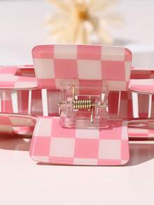 1个女士高品质绿色、粉色、黑色方格纹4英寸超大号发爪夹，优雅甜美百搭配饰，防滑牢固，时尚头饰，适合圣诞节、圣帕特里克节、情人节、复活节等节日、派对、日常佩戴及送礼。优雅发夹，时尚发饰。 - 彩色 - 查看 9