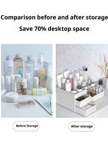 منظم مستحضرات التجميل ذو سعة كبيرة مع أدراج - صندوق تخزين مكياج محمول للشفاه والعناية بالبشرة، بلاستيك متين، صندوق تخزين مستحضرات التجميل، صينية الخزانة، أكثر من حجرة واحدة - أبيض - مشاهدة 5
