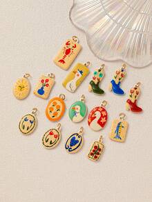 1pc New Fashion Animal & Plant Series Sakura Fish, Shrimp, Swan, Sun Charm Pendant, 18K Gold Plated, DIY Jewelry Accessory, Necklace, Bracelet, Earring, Keychain, Bag, Women Jewelry Gift - Multicolor - View 3