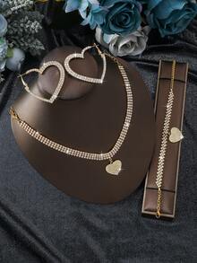 4件套优雅心形项链、耳环、手链首饰套装，适合在情人节、晚宴、舞会、音乐节、派对等场合佩戴。 - 彩色 - 查看 4