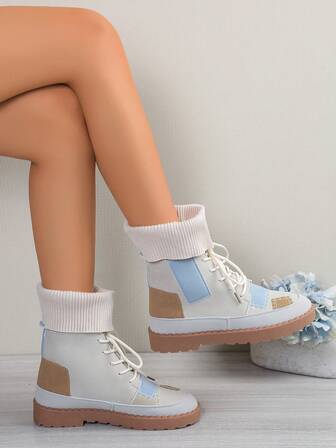 2025新款时尚女式系带踝靴，性感过膝保暖西部风长靴，系带修身黑色户外靴，学院风，返校季，圣诞节