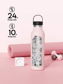 Meoky Bình nước giữ nhiệt chân không 26oz bằng thép không gỉ dung tích lớn có nắp cầm tay, giữ nóng và lạnh lâu dài khi đi du lịch, cắm trại, thể thao ngoài trời, đi học và sử dụng hàng ngày - Hồng - Xem 2
