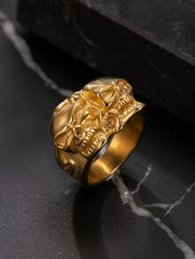 Stainless Steel Punk Style Personalized Double Skull Ring For Men - Multicolor - View 7