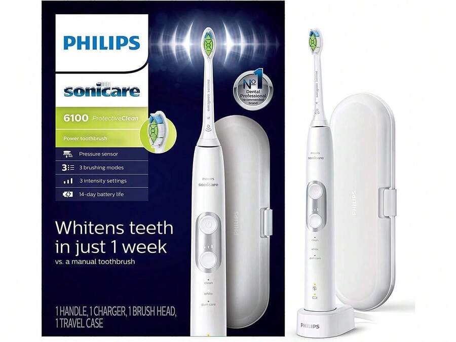 Philips Sonicare ProtectiveClean 6100 Rechargeable Electric Power Toothbrush, White (HX6877/21) - trắng - Xem 1