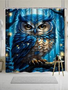 1件/3件/4件装蓝色卡通猫头鹰浴帘套装，仅限手洗，时尚主题，针织涤纶面料，可水洗浴室装饰带挂钩 - 彩色 - 查看 4