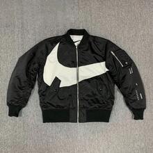 Nike Men's Comfortable Stand-Up Collar Double-Sided Wear Bomber Jacket Baseball Jacket Cotton Coat - Black and White - View 10