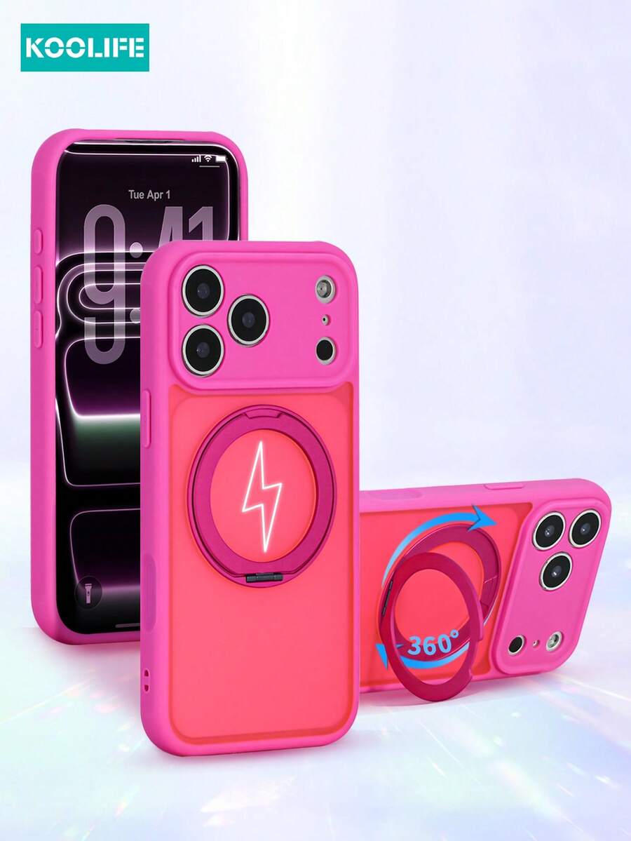 Koolife 适用于新款苹果 17 手机的 1 件装手机壳，带 360° 旋转支架，高级简约磨砂手机保护套，支持磁吸充电，PC+TPU 材质，兼容 17 Pro Max/17/17 Pro/14/14 Pro/14 Pro Max/13/13 Pro/13 Pro Max/15/15 Pro/15 Pro Max/16/16 Pro/16 Pro Max - 玫紅色 - 查看 1