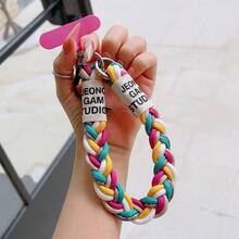 Correa de muñeca de cordón trenzado de nailon de colores, llavero de cuerda sólida de color contrastante corto - Multicolor - Ver 8