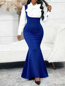 1件加大码女士紫色针织腰带连衣裙，休闲夏季优雅装扮 - 藍色 - 查看 3