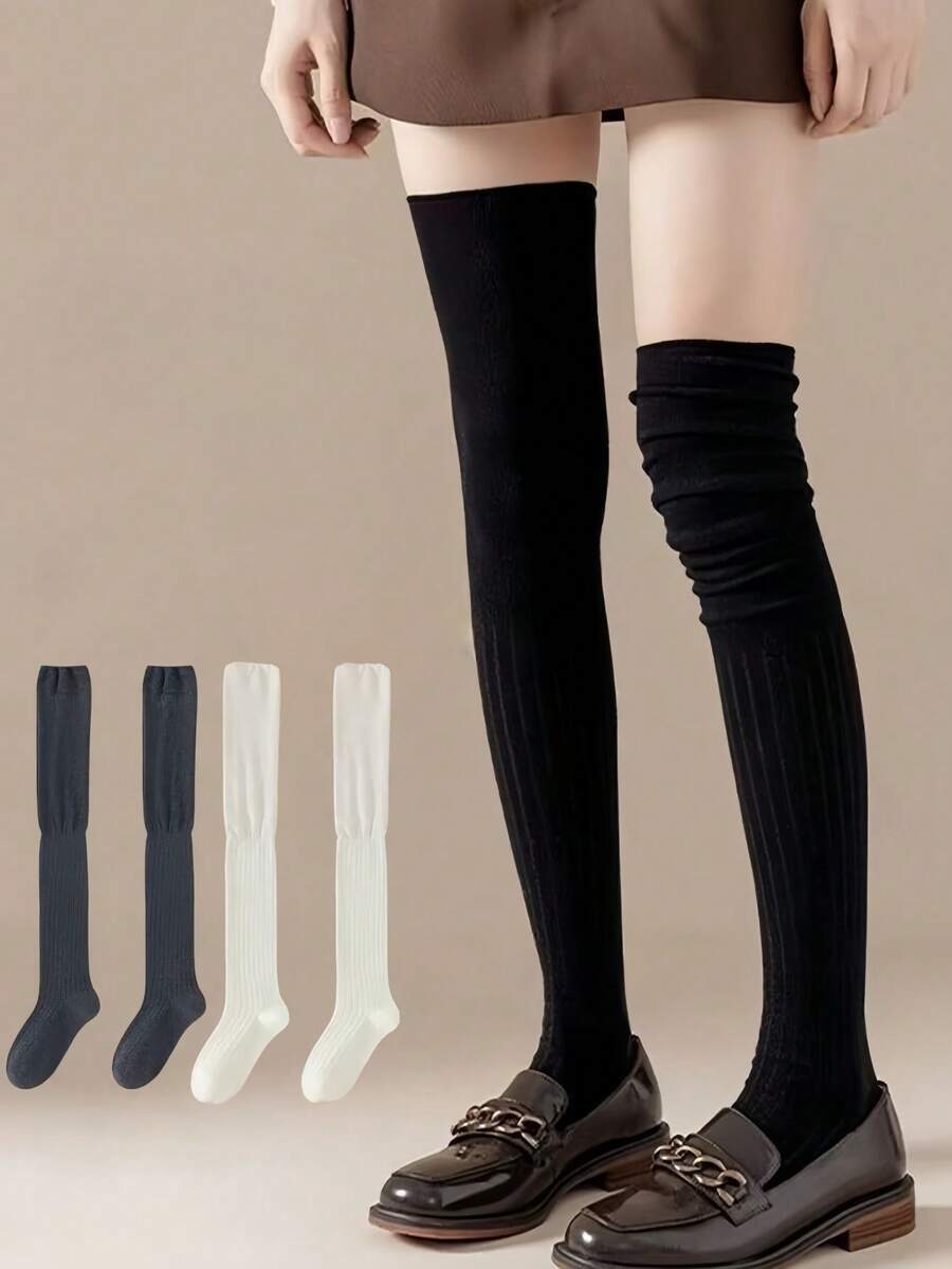 1 Pair, Women's Knee High Stockings, Women's Knee High Stockings, Women's Silk Stockings, Women's Long Stockings, Fashionable And Popular, Preferred Fabric/Soft And Breathable/Simple/Comfortable, Suitable For Pairing With Knee High Boots/Flat Shoes/Clothes/Skirts, Suitable For Relaxing At Home/Shopping/Outdoor Dating/Walking And Other Light Sports, Can Be Used As Gifts For Valentine's Day/Christmas/Thanksgiving And Other Holidays - Multicolor - View 1