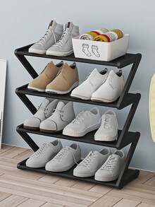4-Layer Z-Shaped Shoe Rack, Durable Plastic Independent Storage Box, Arc-Shaped Design, Easy To Assemble Floor Rack, Suitable For Living Room Or Dormitory, Stackable And Space-Saving, Shoe Storage Box, Vertical Rack.