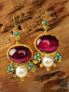 A Pair Of Vintage-Style Faux Pearl And Turquoise Alloy Women's Earrings, Suitable For Commuting, Shopping, Parties, And Travel. - Nhiều màu - Xem 1