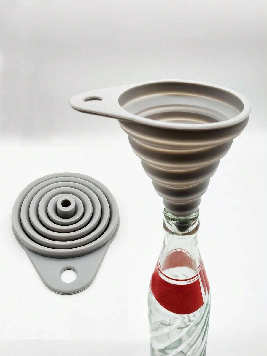 1pc Minimalist Gray Silicone Collapsible Kitchen Funnel - Grey - View 1