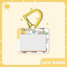 1 pieza Soporte para tarjeta de identificación de estudiante, tarjeta de acceso, tarjeta de almuerzo, tarjeta de autobús, tarjeta de trabajo con diseño de Capibara comiendo pastel y cordón retráctil amarillo de primavera, estilo lindo para el campus - casquillos de resorte - Ver 5